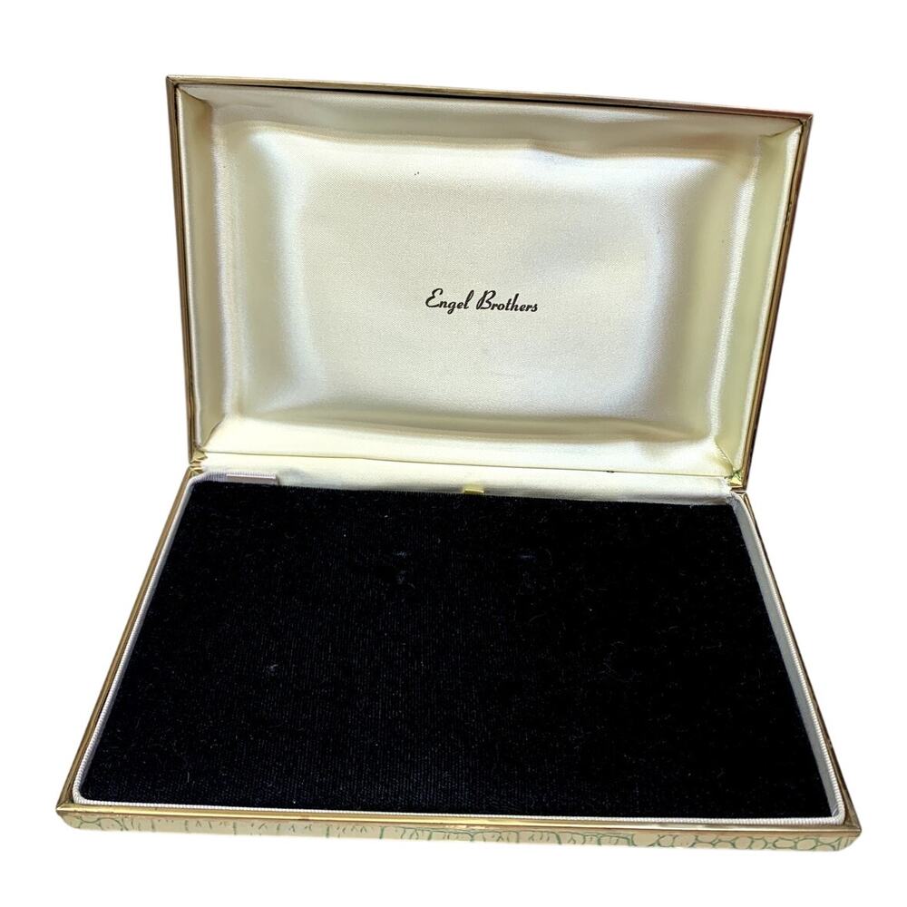 Engle Brothers Vintage Crocodile Skin Clamshell Jewelry Box Yellow Black Velvet
